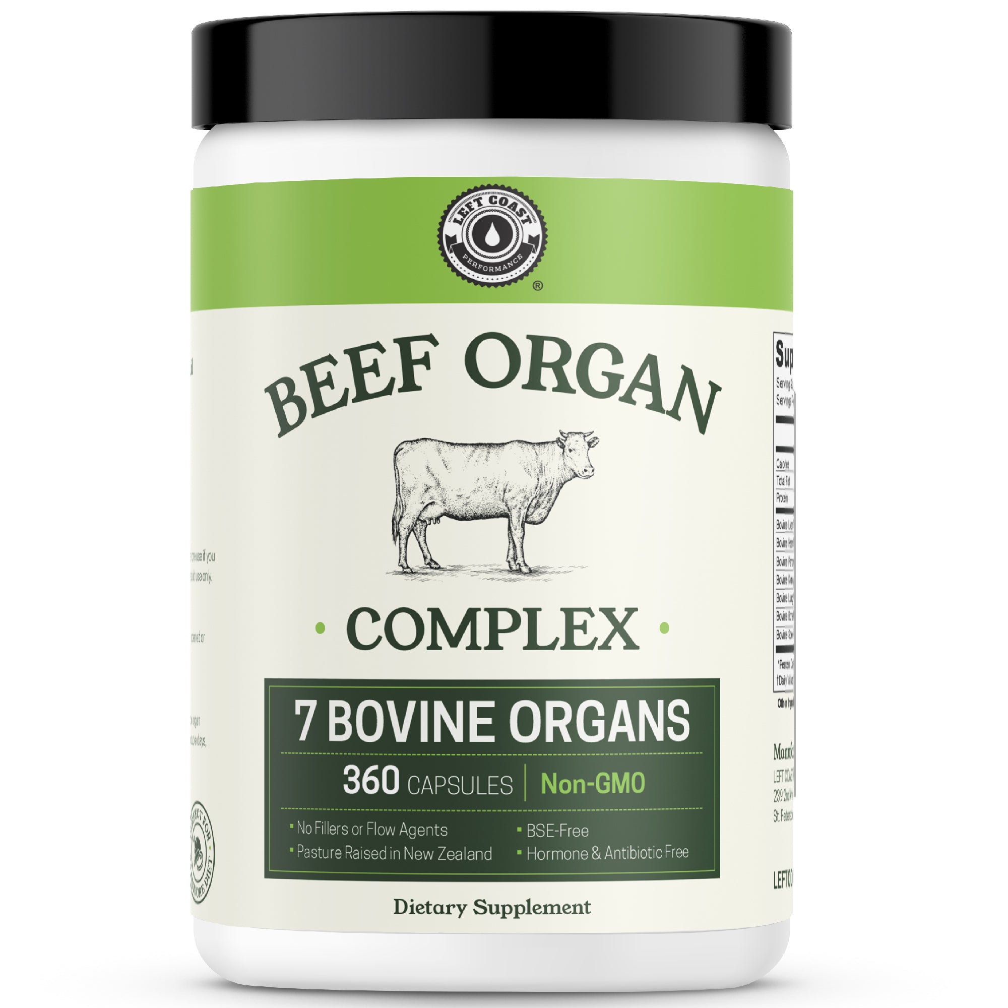 Supplement container labeled 'Beef Organ Complex' on a white background