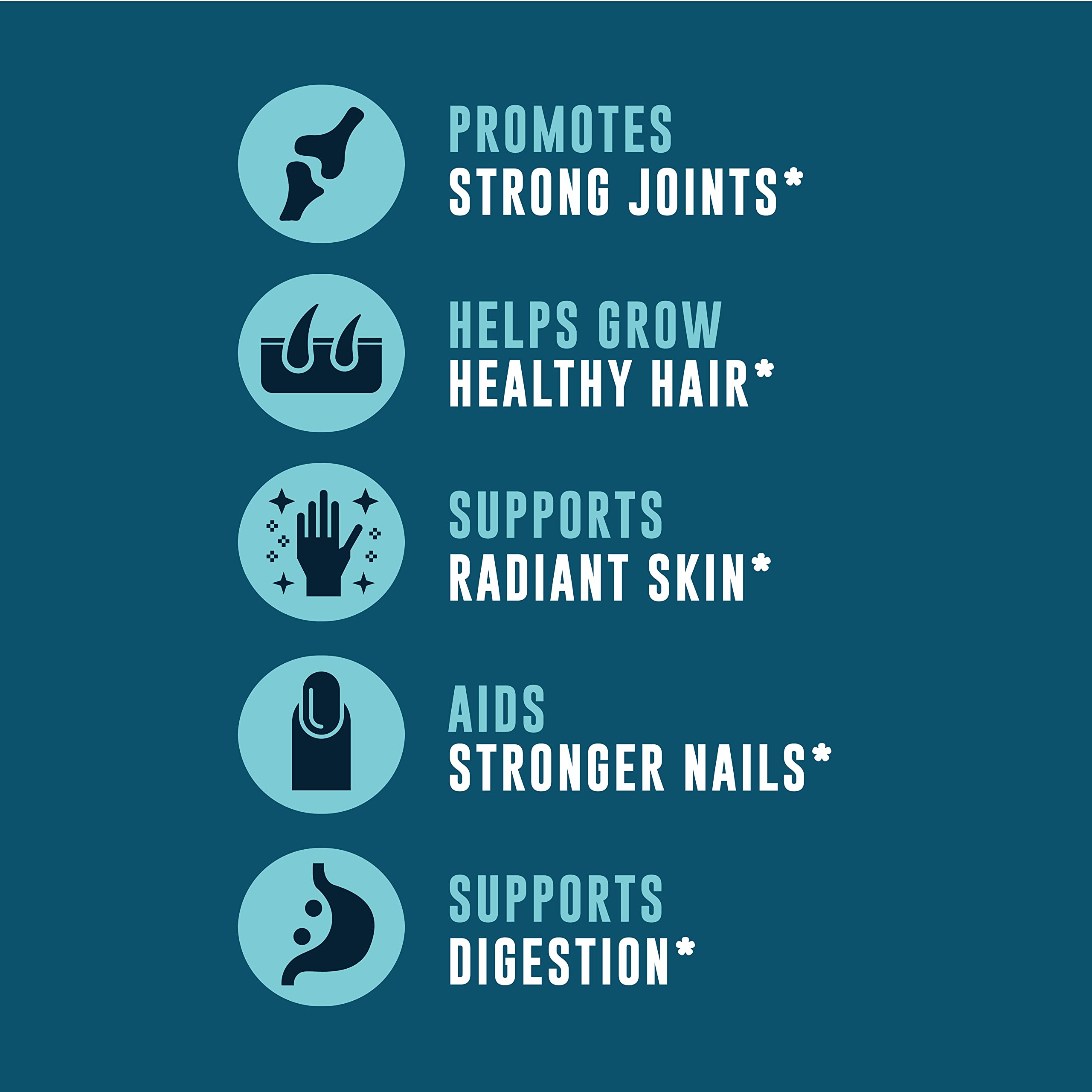 List of health benefits with icons on a blue background