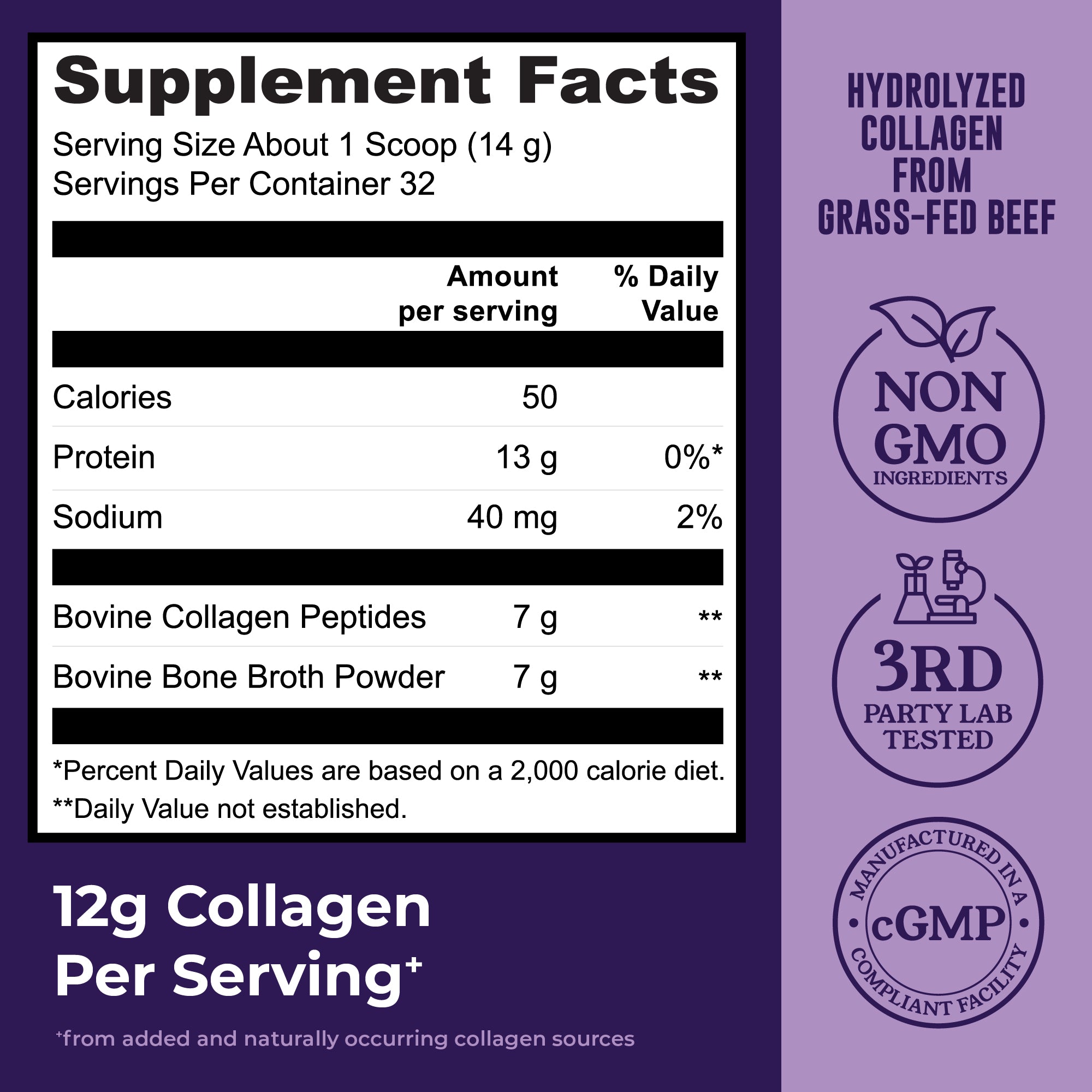 Collagen + Bone Broth Powder, Unflavored, 16oz