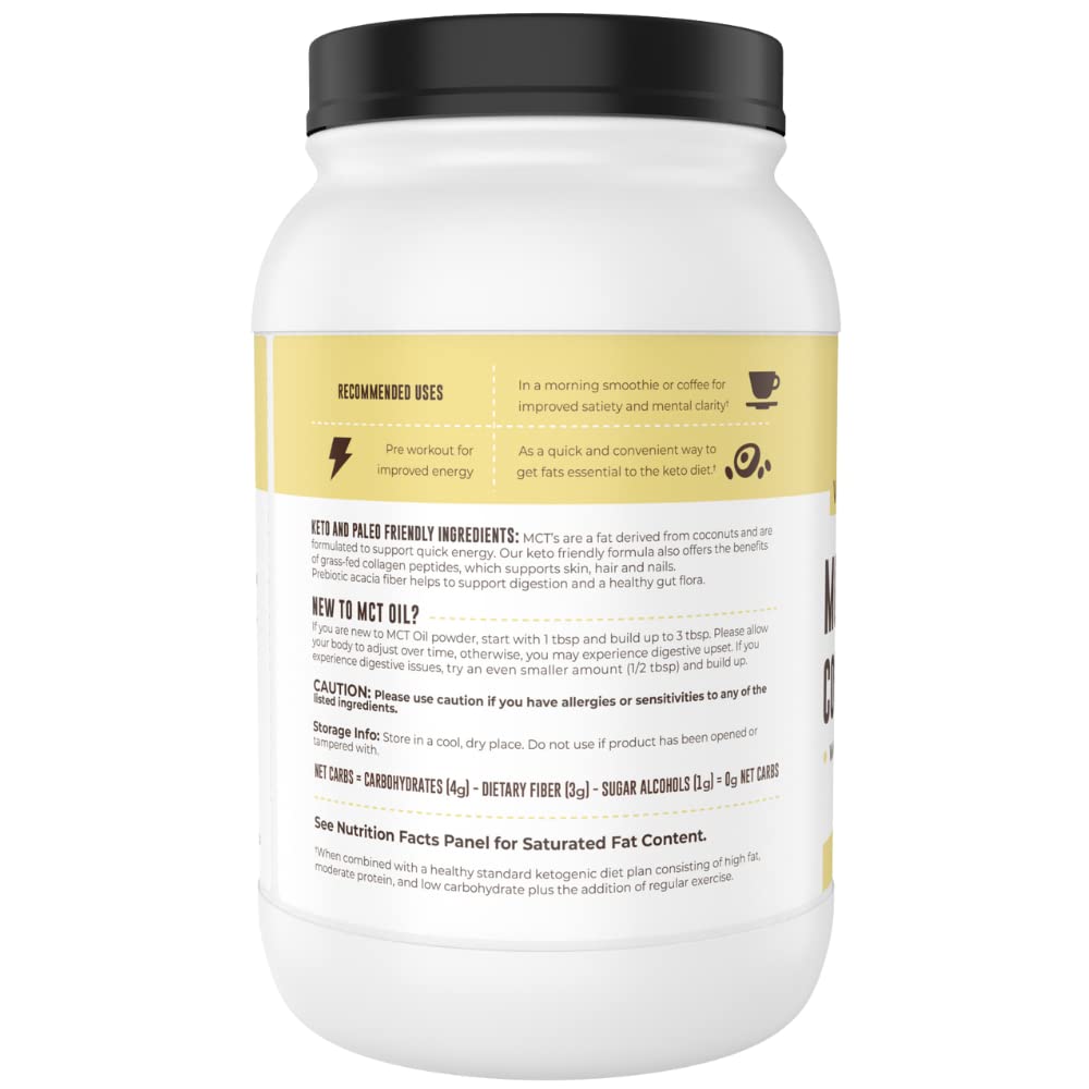 Left side view of supplement container with recommended uses, tips, and product information.
